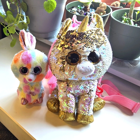Ty Mini Backpack Fantasia the Unicorn and Bloomy the Bunny Ty Plush - Picture 5 of 8